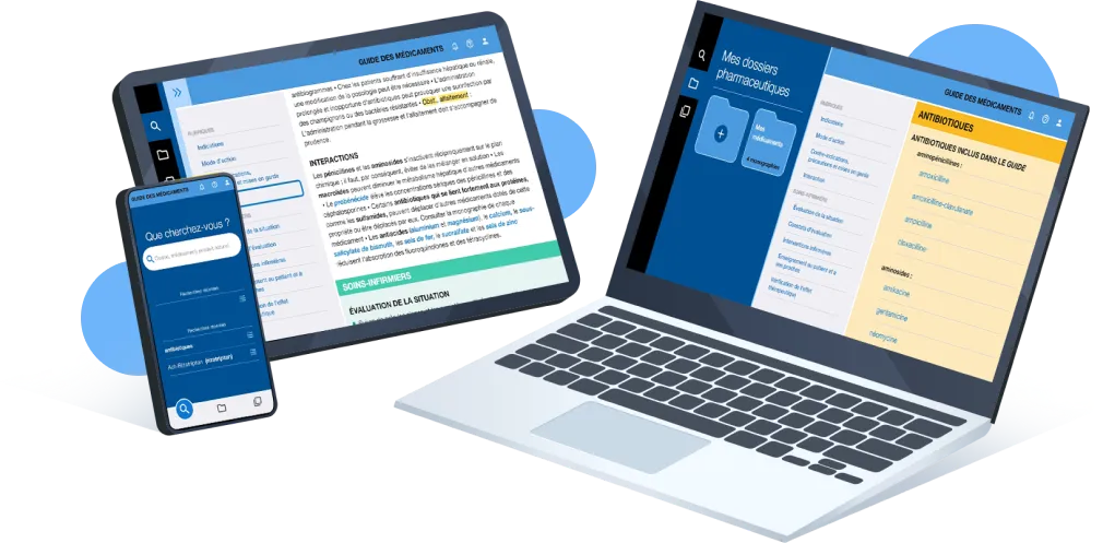 Guide des médicaments PWA : Enregistrement sur ordi, affichage sur tablette, recherche sur mobile.
